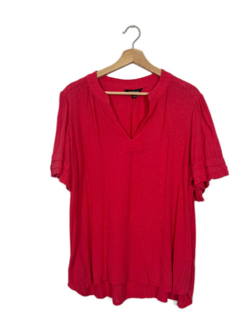 Well Worn Women's Flutter Sleeve Top Blouse Large Split Neck Business Casual
